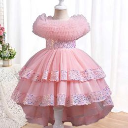 Girl's Dresses Girls dress flower girl dragging wedding dress sequins Halloween Performance Clothing 3-10 years old childrens clothing Y240514