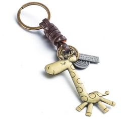 Fashion Cute Animal Giraffe Suspension Pendant Leather Keychain Keys Ring Holder Cover Chains For Car Keys Handbag Luggage 7089578