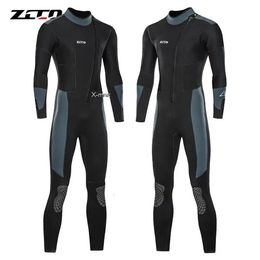 5mm Neoprene Wetsuit One-piece Women Men Long-sleeved Diving Suit Scuba Spearfishing Surfing Warm Swimsuit Equipment 240507