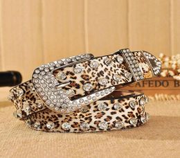 Fashion Women Leopard Rhinestone Inlaid Soft Faux Leather Belt Buckle Waistband Cowgirl Waist Belt Metal Buckle Waistband9985917