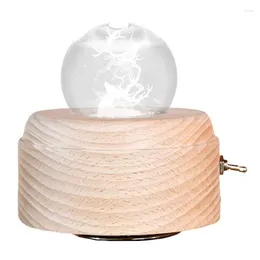 Decorative Figurines 3D Crystal Ball Music Box Multifunctional Rotating Globe USB Charging Musical Novelty Wooden Bedside Lamp Home