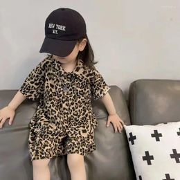 Clothing Sets Children Leopard Print Suit 2024 Summer Korean Short-sleeved Shirt Shorts Two-piece Set For Boys And Girls