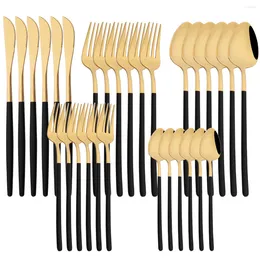 Dinnerware Sets 30Pcs Black Gold Cutlery Set 18/10 Stainless Steel Knife Dessert Fork Coffee Spoon Tableware Western Kitchen Flatware