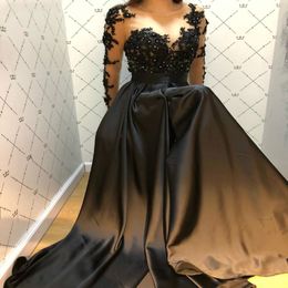 Evening Formal Dress Abendkleider Vestido Longo Festa Robe De Soiree Black Long Sleeve Arabic Long Evening Dresses 209f