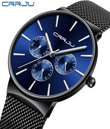 reloj hombre CRRJU Top Brand Luxury Men Watches Waterproof Ultra Thin Date Wrist Watch Male Mesh Strap Casual Quartz Clock2839437