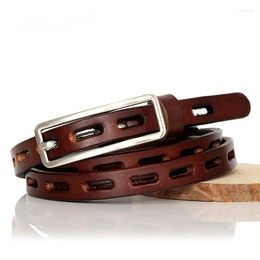 Belts Natural Leather Thin Belt Pin Buckle Genuine For Women Female Cowskin Dress Decoration Small Ladies