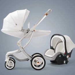 Strollers# Baby stroller 2-in-1/3-in-1 luxurious with car seats eggshell newborn leather high landscape H240514