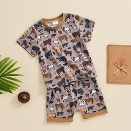 Clothing Sets Western Baby Boy Summer Clothes Cow Chicken Country Farm Short Sleeve T-Shirt Tops Shorts Toddler Cowboy Outfits