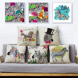 Pillow Cartoon Watercolor Africa Zebra Print Throw Cover 45 Square Covers Linen Case Home Decor Pillows Cases