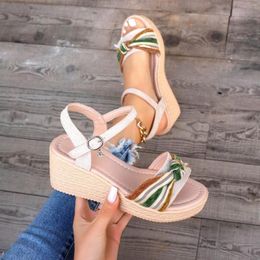 Slippers For Women Clearance 2024 Summer One Line Buckle Sandals Wedge Heel Women'S Shoes Thick Sole And Zapatos Mujer