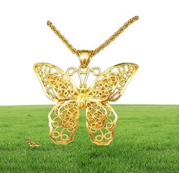 Hollow Butterfly Pendant Chain Necklace 18k Yellow Gold Filled Filigree Big Jewelry Gift9294408