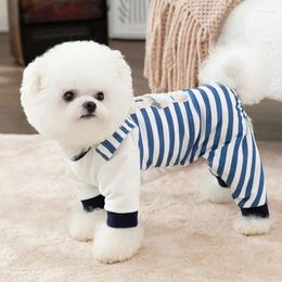 Dog Apparel Cartoon Clothes Jumpsuits Pet Dogs Clothing Navy Blue Stripe Four Legged Warm Outfits Cotton Cute Autumn Winter Cats Costume