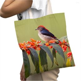 Shopping Bags Fashion Colorful Flower Bird Pattern Women Shopper Bag Tote Handbag Cloth Casual Canvas Animal Big Capacity