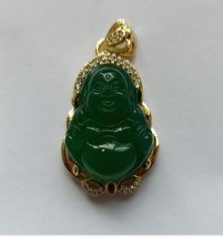 Natural Chalcedony Green Buddha Good Luck Pendant Ship ping H37545018