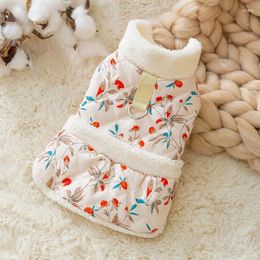 Dog Apparel Autumn Winter Vest Cat Warm Cotton White Floral Towable Fashion Two Legged Coat Small And Medium-sized Pet Clothing
