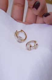 Vintage Elegant 14k Real Gold Jewelry Irregular Hoop Earrings For Women S925 Silver Needle Stud High Quality Zirconia Party Hugg9184944