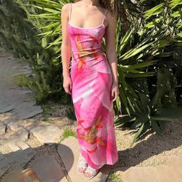 Basic Casual Dresses TARUXY Print Sexy Beach Vacation Maxi Dress Womens Backless Strapless Elegant Summer Female Party Dress Slim Suspender Clothes Y240509