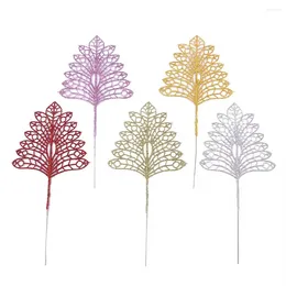 Decorative Flowers 10pcs Home Decor Christmas Glitter Leaves Tree Decoration Accessories Branches Hanging Ornaments