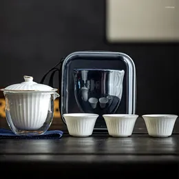 Teaware Sets Sheep Fat Jade Porcelain Express Cup Travel Tea Set One Pot Three Cups Portable Storage Bag Outdoor