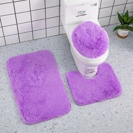 Bath Mats Rug Set Soft Plush 3 Pcs Non Slip Absorbent Mat Bathroom U Shaped Contour & Toilet Lid Cover Washable