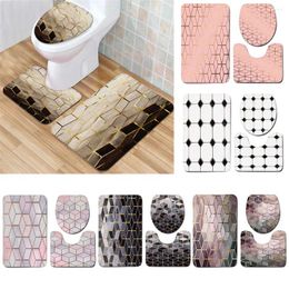 Bath Mats 3Pcs Bathroom Accessories Set Toilet Bathtub Anti-slip Geometric Squares Floor Mat Cover For