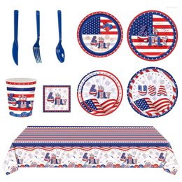 Disposable Dinnerware KX4B Independence Day Tableware Set Patriotic American Party Supplies