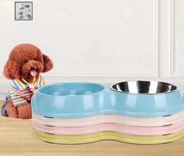 Wheat straw Double Bowl Feeder Bowl Dog Pet Feed Bowl Healthy Food Feeder Dish Dog Feeding Supplies Wholes LXL124343630