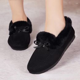 Casual Shoes Women's Winter Moccasins Soft Flat Non-slip Loafers Fashion Comfort Warm Plush Bow Slip On Woman Cotton