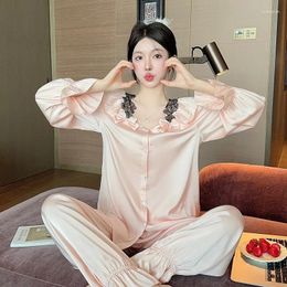 Home Clothing Summer Pyjamas 2PCS Set Women Sleepwear Outfits Intimate Lingerie Pajamas Suit Long Sleeve Nightgown Clothes