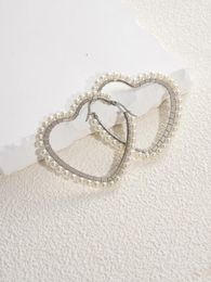 Hoop Earrings A Summer French Fashion Vintage Stainless Steel Women's Pearl Square Heart Ear Buckle Holiday Gift Vacation Date
