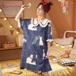 Women's Sleepwear Women Nightgown Shorts Lolita Camisolas Summer Night Dress Cotton Leisure Home Cartoon Printed Sleeping Lingerie