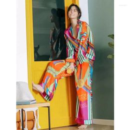 Home Clothing 12811-1High-end Pajamas Women's Spring And Autumn Ice Silk Thin Two-piece Set Fashion Can Go Out Printing Homewear Suit