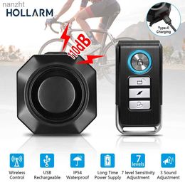 Alarm systems Hollarm Wireless Bike Vibration Alarm USB Charging Remote Control Burglar Motorcycle Bike Security Detector System Bicycle Alarm WX