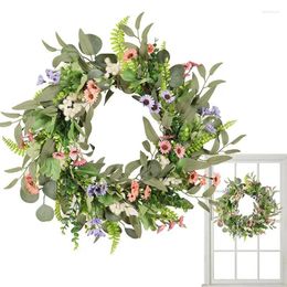 Decorative Flowers Spring Wreath Artificial Eucalyptus Wreaths Summer Season Garland For Front Porch Farmhouse Home Decor 20 Inches