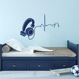 Music Wall Decal DJ Headphone Audio Music Pulse Removable Vinyl Wall Decals Nursery Kids Teens Room Playroom Wall Sticker J088 240423