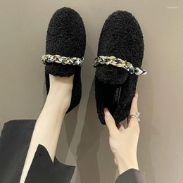 Casual Shoes One Word Buckle Belt Metal Decorative Women's 2024 Autumn Round Toe Fashion British Style Beanie Hair