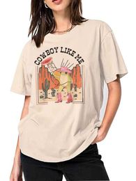 Men's T-Shirts Cowboy Like Me Retro Western T-Shirts Frog Printed Funny Meme T Shirts Trendy Country Music T Shirt Women Hippie Vintage Tops T240510