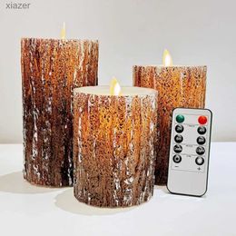 Scented Candle LED flameless candle with pine bark effect battery powered candle with remote control LED fake candle 4 5 6 3 packs WX