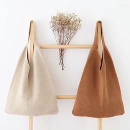 Shoulder Bags Vintage Wool Knitting Shopping Bag For Women 2024 Fashion Weave Cotton Cloth Tote Shopper Large Female Handbag