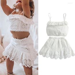 Clothing Sets 1-6years Kid Girls Summer Clothes Set Solid White Sleeveless Lace Ruffled Camisole High Waist Skirt For Children
