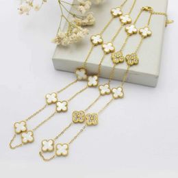 Designer Necklace Vanca Luxury Gold Chain Full Diamond Double-sided Ten Flower Four Leaf Clover Collarbone Chain for Womens Fashion Versatile QEBY