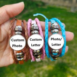 Colourful Custom Leather Bracelet For Men Women Personalised Name Flag Football Singer Photo Customization Charm Bangles