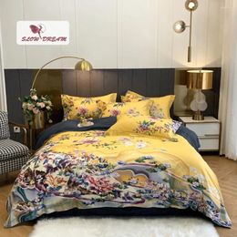 Bedding Sets SlowDream Chinese Set Yellow Duvet Cover Luxury High Quality Cotton Flat Sheet Fitted Bedspread Bed Linen