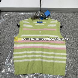 Casual Loose Knit Vest Summer Sleeveless Striped Knitted Tanks Tees Women Party Knit Tops Designer Embroidered Logo Tank Top