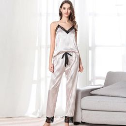 Home Clothing Pyjamas Women's Summer Sexy Lace V-neck Striped Suspenders Trousers Loose And Comfortable Service Suit Can Be Worn Outside