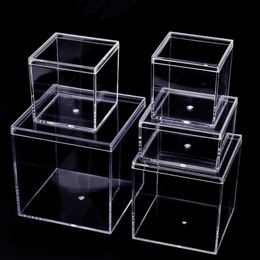 Storage Boxes Bins Transparent acrylic box with lid plastic organizer gift packaging box food candy storage container used for home image and toy display S24513