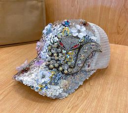 2022 rose red rhinestone baseball cap female fox summer sequins sunscreen Colour hat sun hat9283114