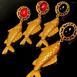 Stud Earrings European And American Fashion Trend Vintage Elegant Noble Red Black Glass Temperament Generous Carp Pendant