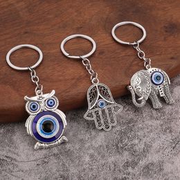 Turkey Blue Evil Eye palm Owl shape Keychain dangle Key Rings Pendant Keyring Lucky Charms Gift