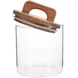 Storage Bottles Glass Tea Jar Container Terrarium Sealed Lid Grain Household Canisters Wood Lids Containers Tank